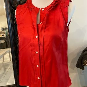 Pleated red silk sleeveless top JCrew